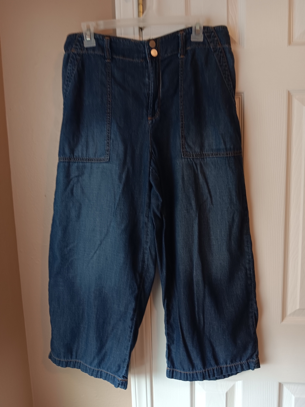 Seven7 Women's Dark Indigo Lightweight Cropped Wide Leg Jeans